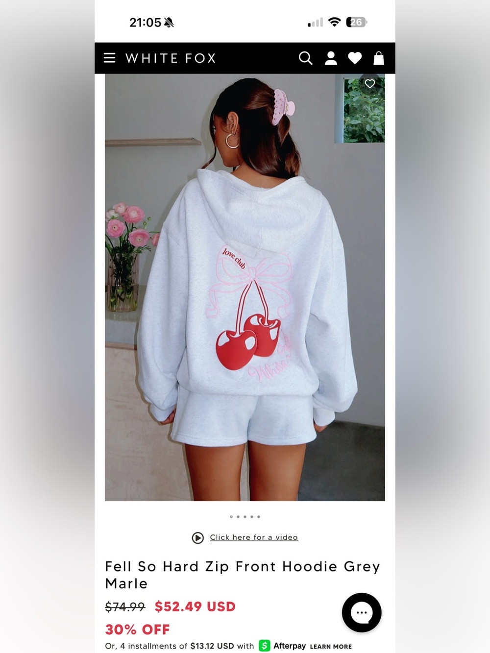 White Fox Boutique Light Gray Cherry Graphic Hoodie